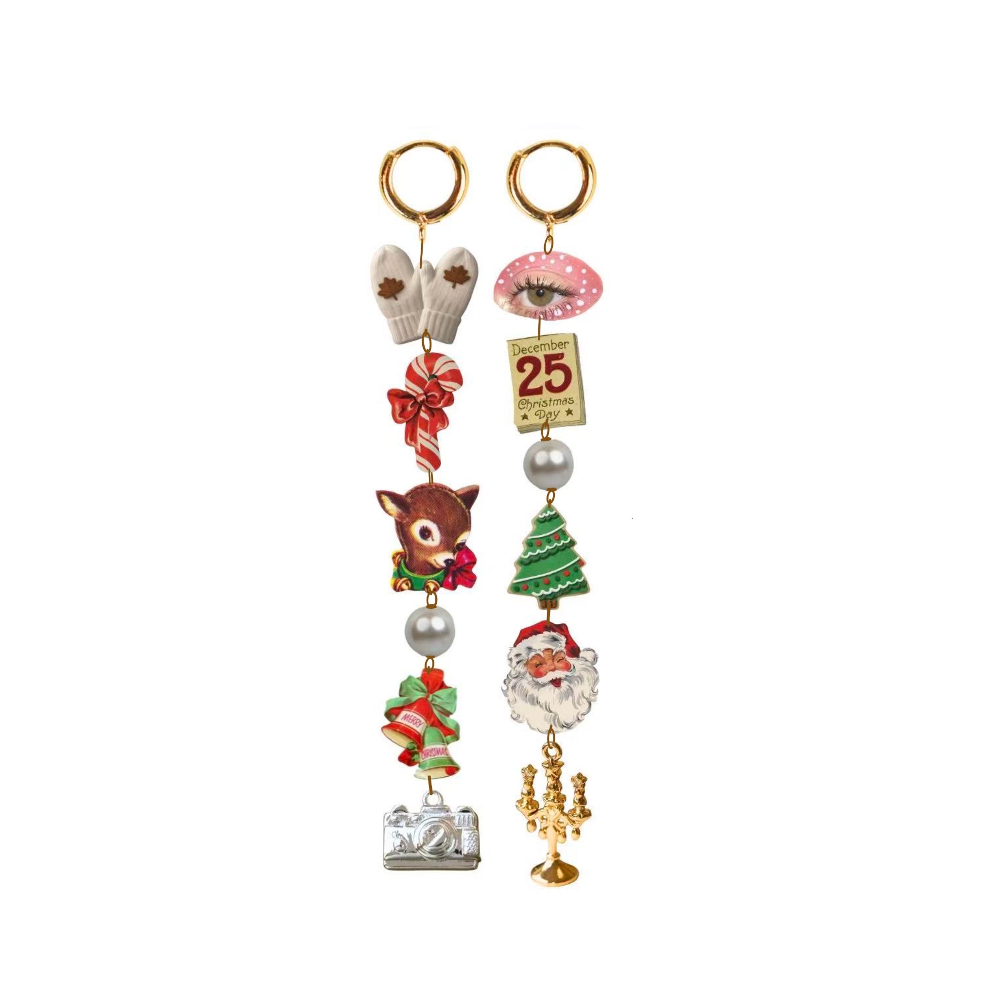 Asymmetric Christmas Story Charm Drop Earrings – Festive Edition