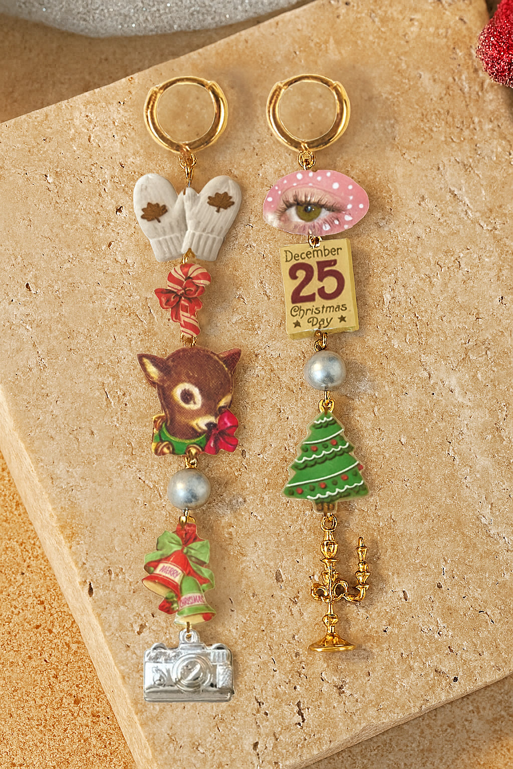 Asymmetric Christmas Story Charm Drop Earrings – Festive Edition