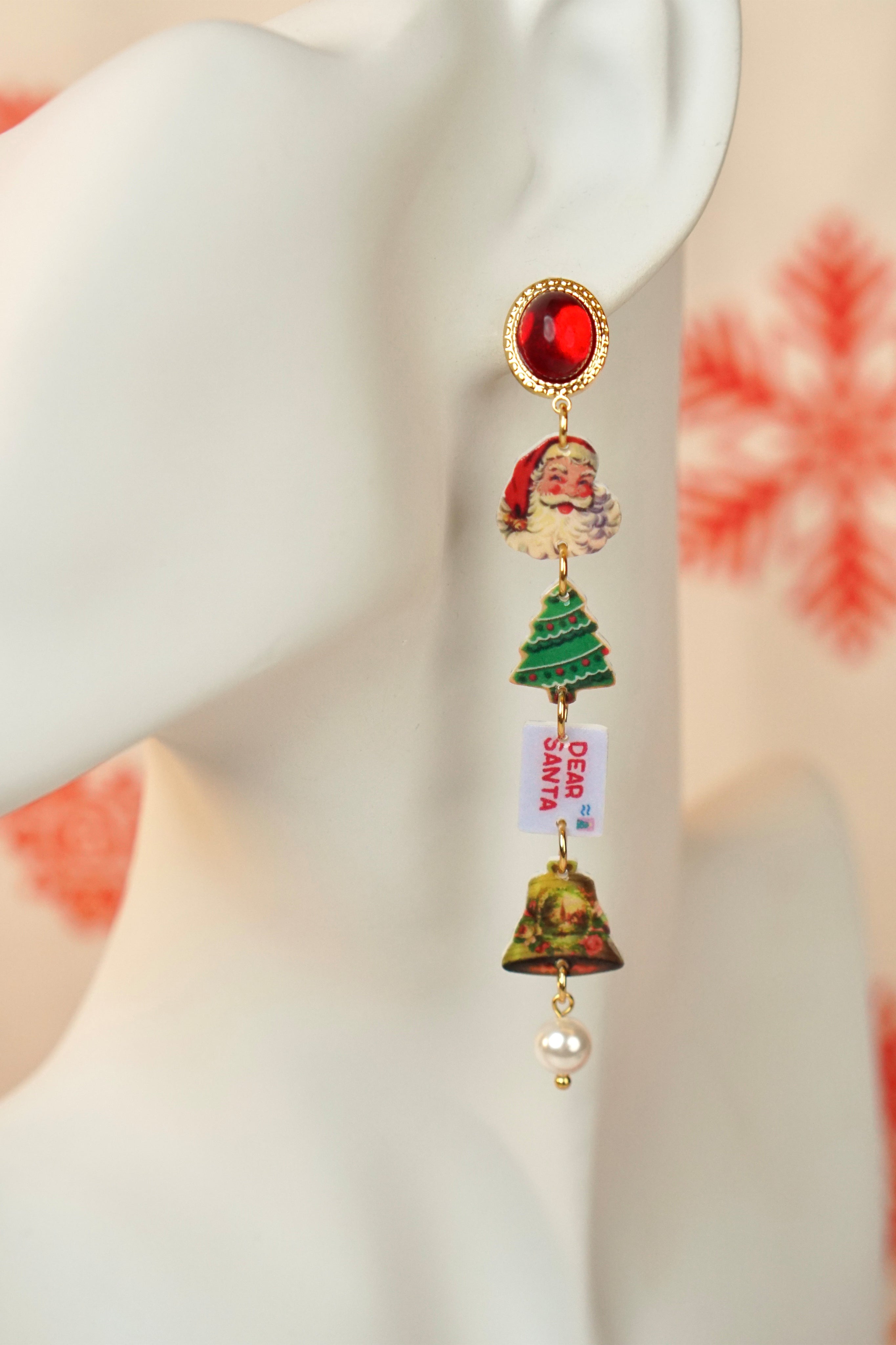 Asymmetric Christmas Charm Drop Earrings – Festive Holiday Edition